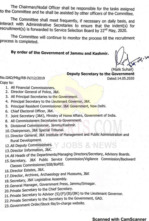 J K Govt Constitutes A Committee To Accelerate Recruitment To Govt