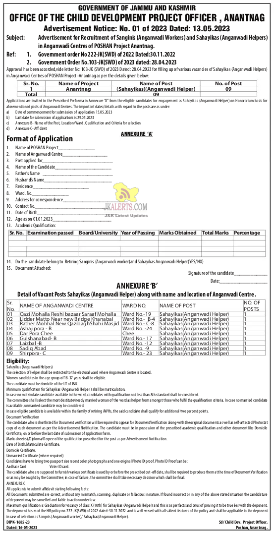 Anganwadi Workers Helpers Jobs 2023 In Anantnag JKAlerts