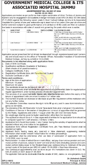 GMCAH Jammu Jobs 2024 JKAlerts JK Updates