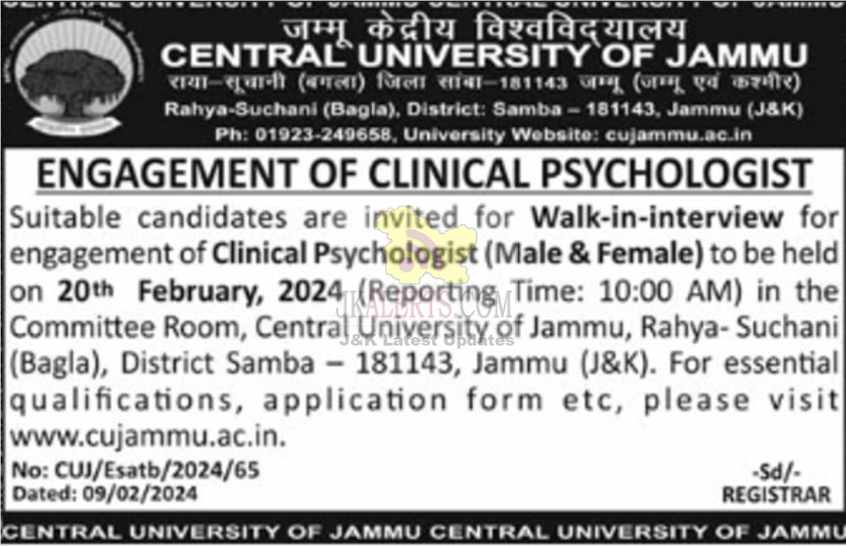 Central University Of Jammu Recruitment 2024 JKAlerts JK