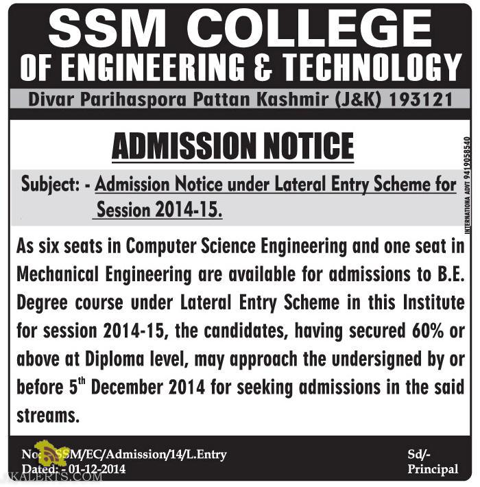 SSM College of Engineering and Technology admission notice