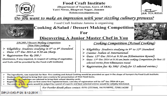 Food Crafts Institute Jammu organising Cooking & salad / Desert Making Competition