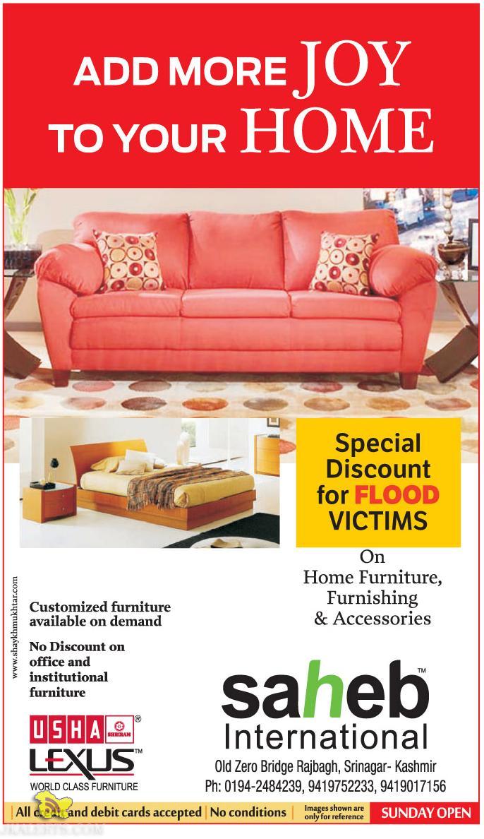 Special Discounts on Home furniture, furnishing and Accessories
