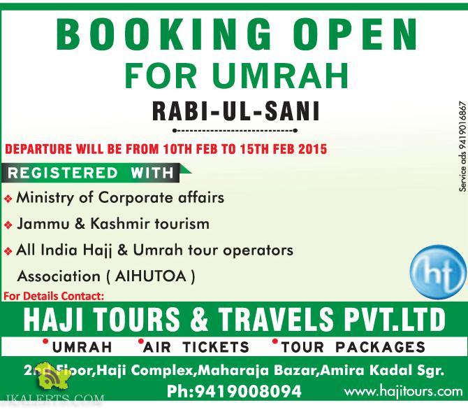 BOOKING OPEN FOR UMRAH RABI-UL-SANI