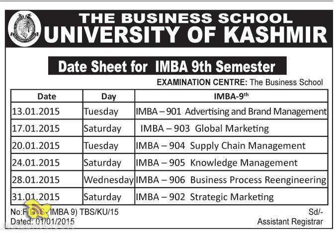 University of Kashmir IMBA 9th Semester