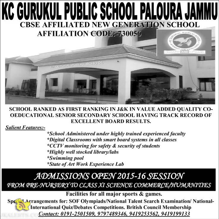 KC GURUKUL PUBLIC SCHOOL ADMISSIONS OPEN 2015-16 SESSION