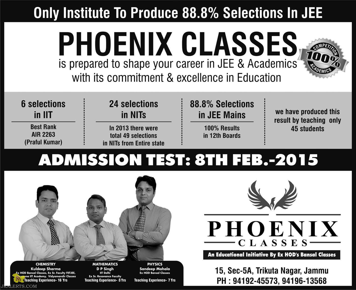 PHOENIX CLASSES ADMISSION TEST 8TH FEB 2015