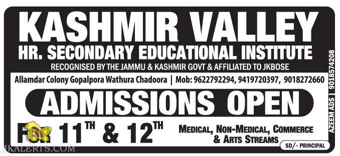 Admission open in Kashmir Valley Hr Sec Educational Institute