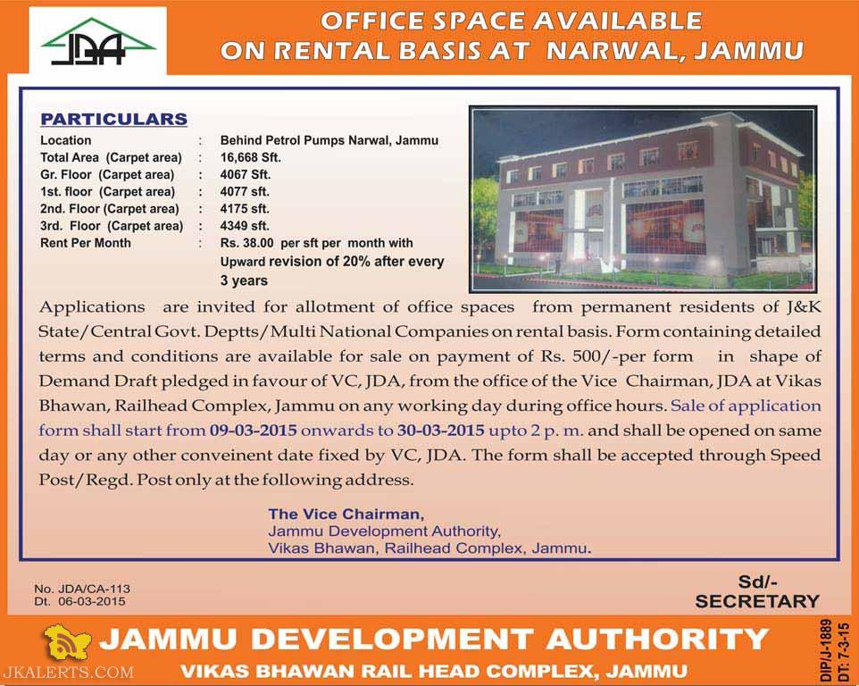 OFFICE SPACE AVAILABLE ON RENTAL BASIS AT NARWAL, JDA Building