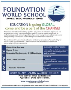 Teacher jobs in FOUNDATION WORLD SCHOOL HUMHAMA