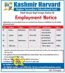 Jobs in Kashmir Harvard Higher Secondary