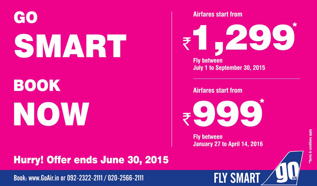 Offers on Air Fares, GO AIR, Best offer on air fare, Discount on air fare, Discount on by air Tickets, Deals discounts offers on air fare in j&K,