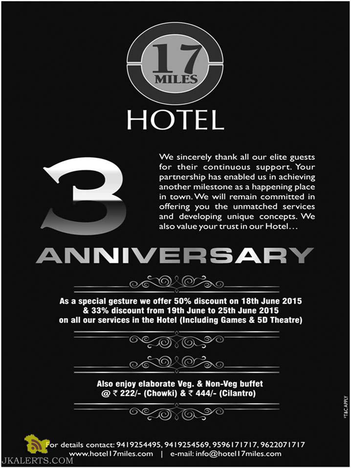 Hotel 7 miles Jammu. Special Offer Discount on 3 Anniversary