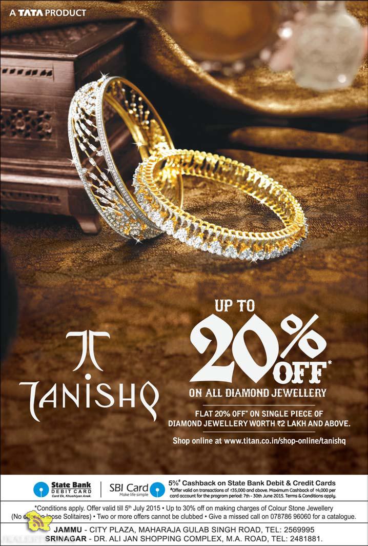 Discount on all Diamond Jewellery, Tanishq 20% off