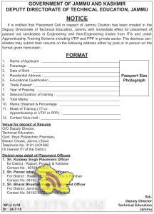Placement Cell for Engineering and Non-Engineering trades from ITIs, Jammu Division