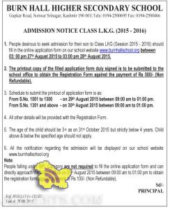 Admission open in Burn hall higher secondary school srinagar