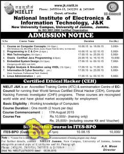 Admission open National Institute of Electronics & Information Technology, J&K