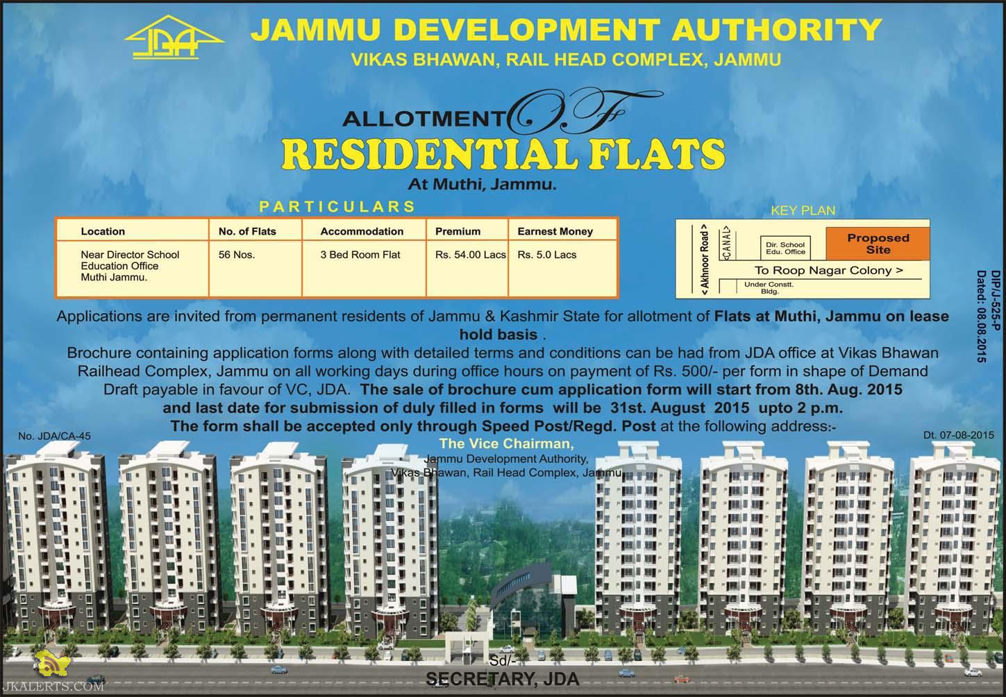 JDA Allotment of residential Flats at Muthi, Jammu, Sale of Flats, sale of Jda Flats in jammu, Jda new residential colony in jammu, 3 bhk flats in jammu