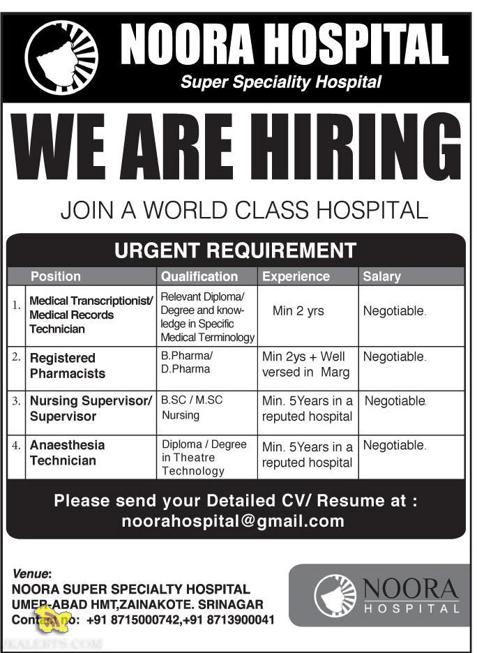 jobs in noora hospital Govt Private Jobs updates Jammu Kashmir