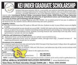 Kashmir Education Initiative KEI GRADUATE SCHOLARSHOP 2015