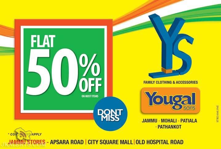Yougal Sons Flat 50% off, Branded showroom in J&K