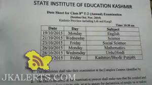 Date-Sheet for CLASS 8 Term II Examination 2015