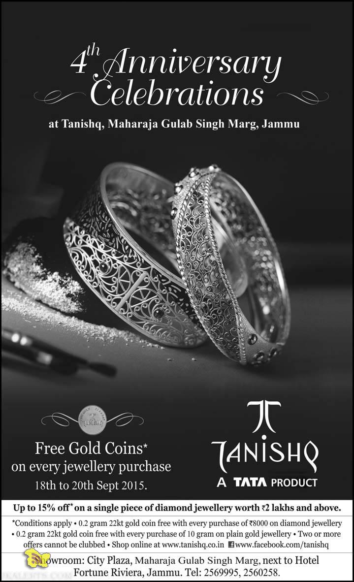 Tanishq 4th anniversary offer free gold coins on every purchase