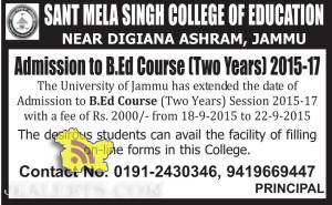 B.Ed admission in Jammu Sant mela college of education
