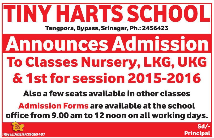 ADMISSION OPEN IN Classes Nursery, LKG, UKG & 1st TINY HARTS SCHOOL