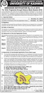Admission open in Kashmir University B.Ed. Distance Mode (Session 2015)