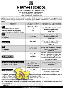 PGT, TGT, Librarian, PA to Principal jobs in Heritage School