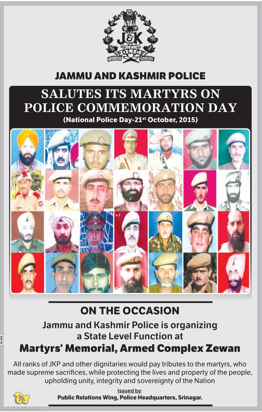 J&K Police SALUTES ITS MARTYRS by organizing a State Level Function