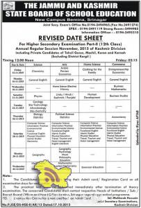 Revised Date sheet for Higher Secondary Part -II(12th Class)