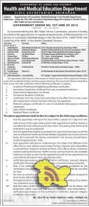 Appointment of Consultant (Ophthalmology) in the Health Department. CIVIL SECRETARIAT