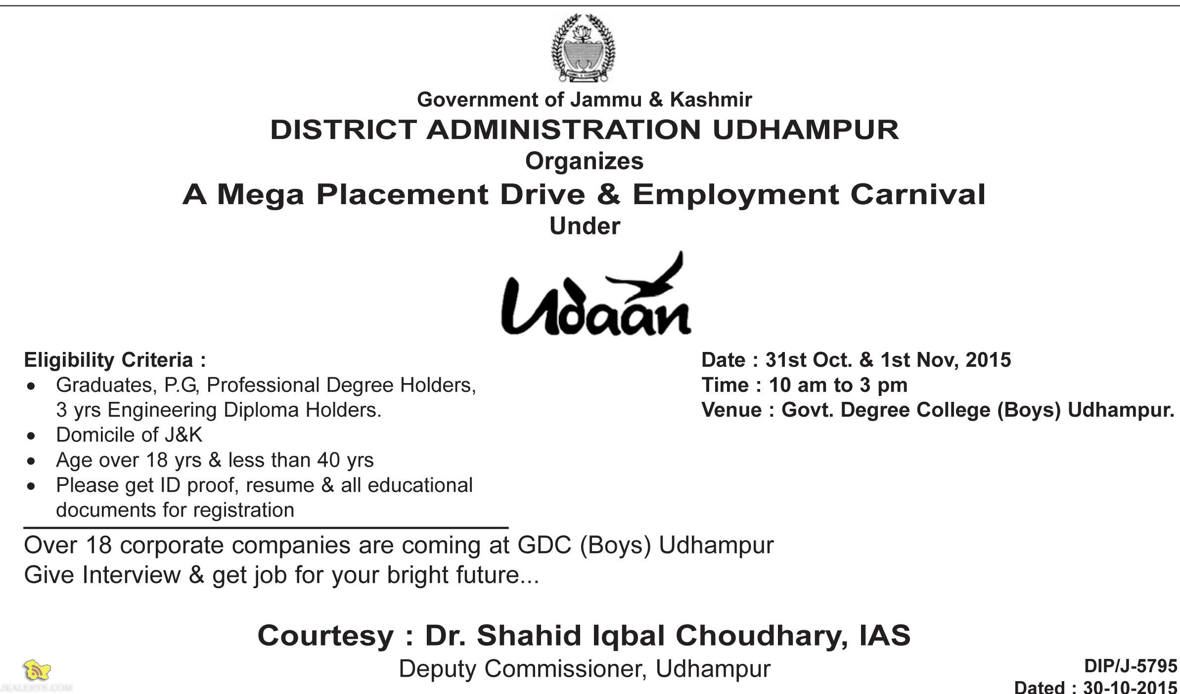 Mega Placement Drive & Employment Carnival Govt. Degree College (Boys) Udhampur