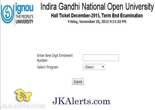 IGNOU Hall Tickets for December 2015 Term End Examination