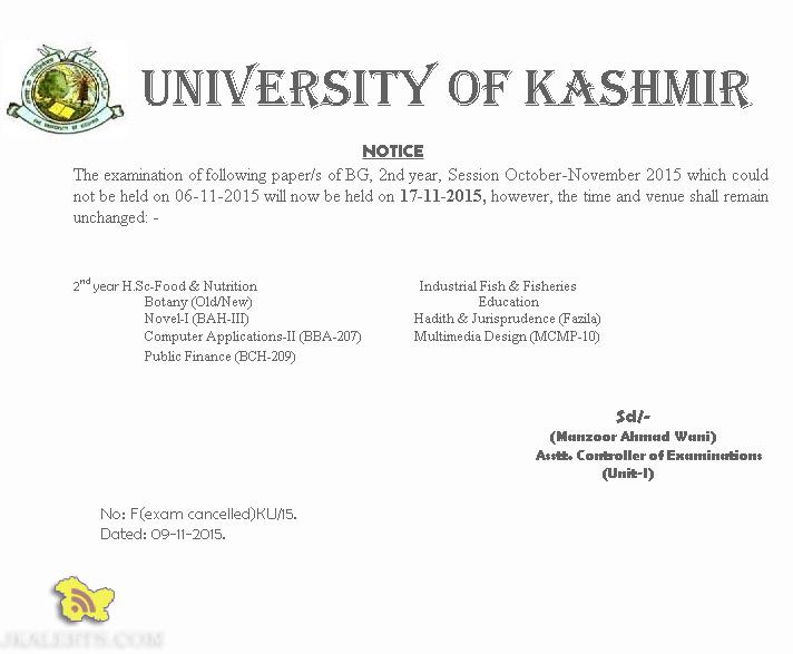 Revised Dates for Postponed Papers of UG 2nd Year