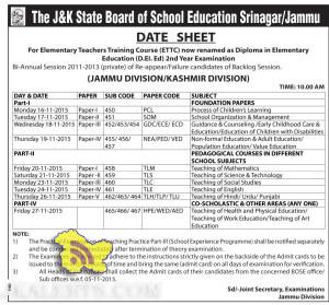 DATE SHEET For Elementary Teachers Training Course (D.EI. Ed) 2nd Year Examination