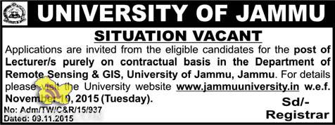 Lecturer jobs in university of jammu