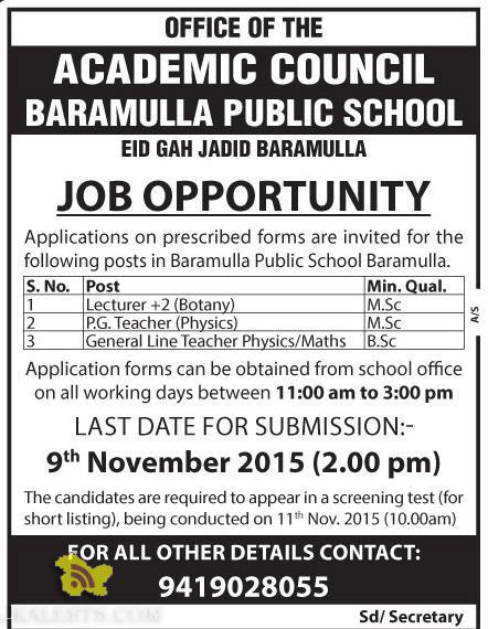 Private jobs in BARAMULLA PUBLIC SCHOOL,Baramulla
