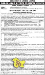 Selection list of Junior Assistants in SKIMS