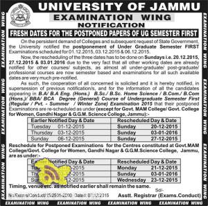 FRESH DATES FOR THE POSTPONED PAPERS OF UG SEMESTER FIRST