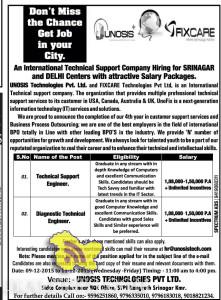 International Technical Support Company Hiring for SRINAGAR and DELHI Centers