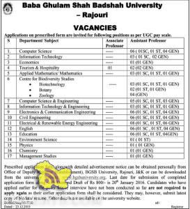 Jobs in Baba Ghulam Shah Badshah University- Rajouri latest Vacancies
