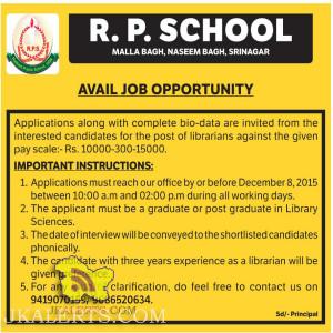 Librarians Jobs in R.P. School srinagar