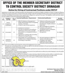 JOBS IN DISTRICT TB CONTROL SOCIETY DISTRICT SRINAGAR