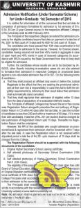 University of kashmir Admission Notification (Under Semester Scheme) for Under-Graduate B.A, B.Sc, B.Com 2016 http://goo.gl/XCr4Ce