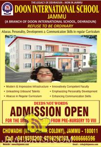 Doon International School Jammu ADMISSION OPEN 2016-17 FROM PRE - NURSERY TO VIII