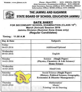 JKBOSE CLASS 10th March (Annual) Session 2016 Jammu Division