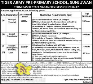 JOBS TIGER ARMY PRE-PRIMARY SCHOOL, SUNJUWAN
